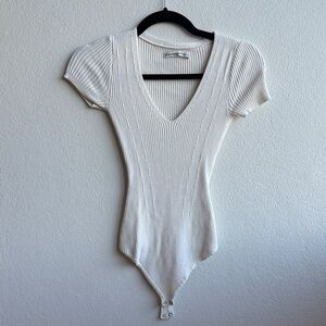 Abercrombie & Fitch Cream Ribbed Bodysuit